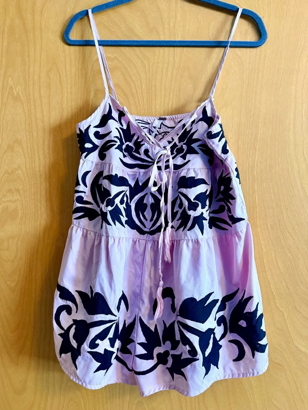 Free People Lavender Pink Romper with Black Floral Print